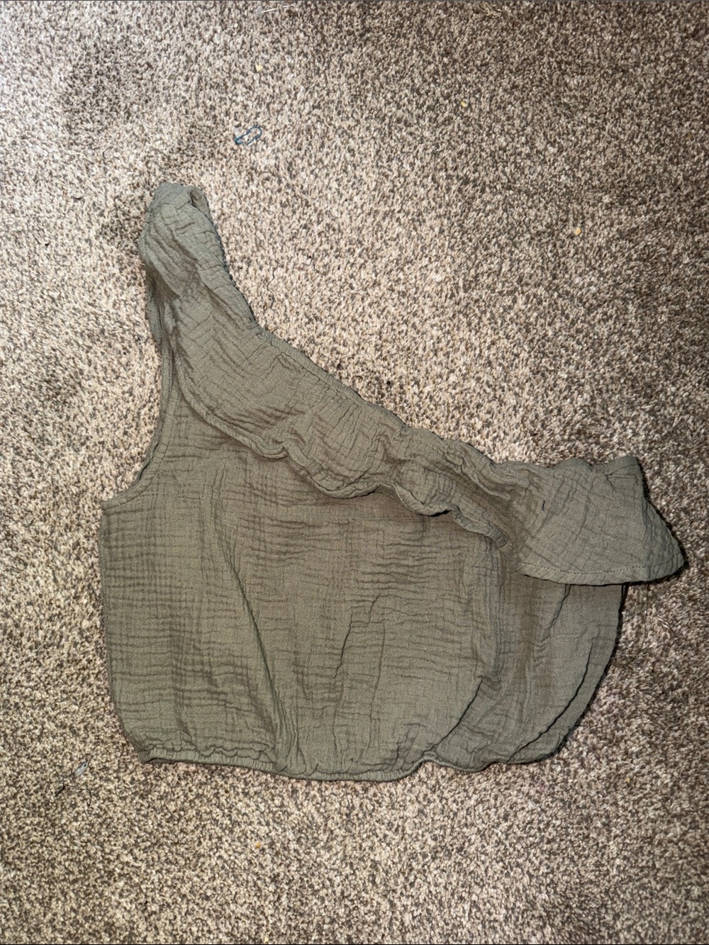 Jolt Olive One-Shoulder Ruffle Crop Top